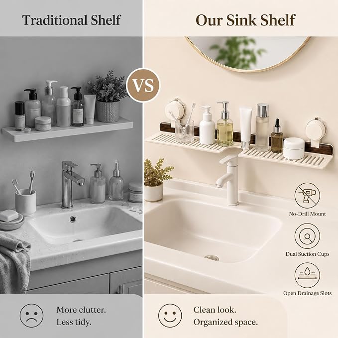 Bathroom Over Sink Shelf, 23.6 Inch No Drill Sink Organizer | Bathroom Counter Storage Rack for Toothbrush, Soap, Skincare and Accessories - Image 7