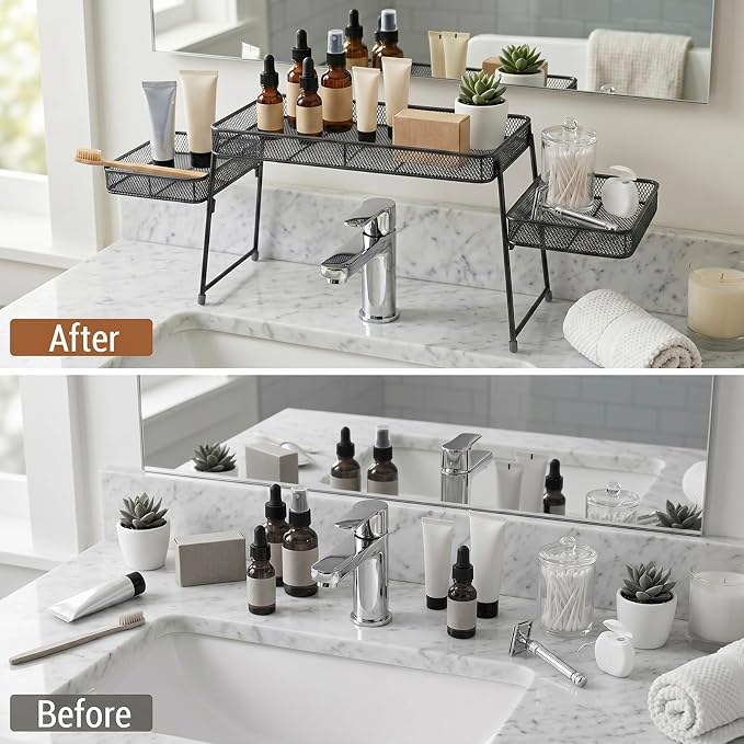 MyGift Over the Sink Shelf, 3-Tier Black Metal Kitchen Sink Organizer | Bathroom Storage Rack, Countertop Caddy For Vanity, Soap, Sponges, Toiletries, Cosmetics, Dishwashing Supplies & Accessories - Image 5