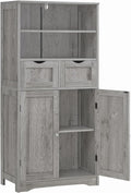 Iwell Storage Cabinet with 2 Drawers & Adjustable Shelf, Tall Bathroom Cabinet with Doors, Cupboard, Kitchen Cabinets for Living Room, Dining Room, Entryway, Grey by IWELL
