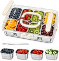 Snackle Box Container, Stainless Steel Divided Serving Tray with Lid, Handle and Forks by ANKOU