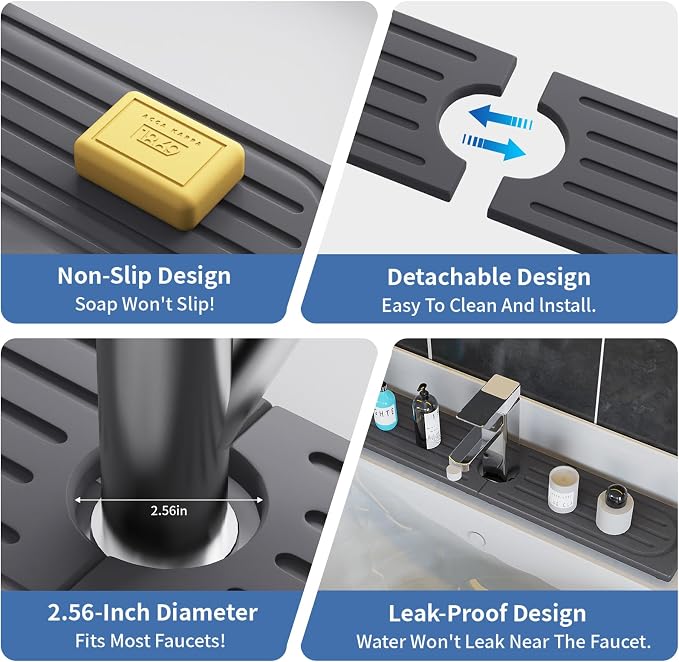 Stone Faucet Mat for Kitchen Sink, Water Absorbing Sink Water Splash Guard, Fast-Drying Kitchen Sink Faucet Mat, Durable Protector and Stone Drying Mat for Kitchen Counter & Bathroom Sink - Image 8