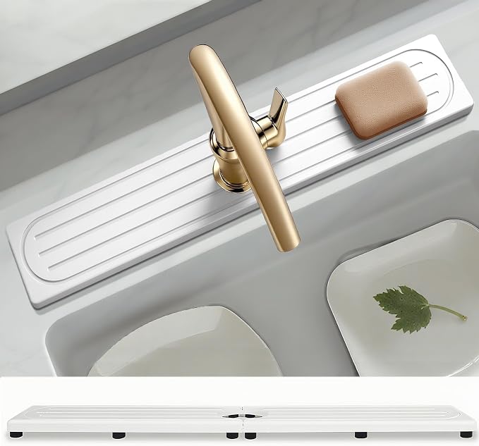 Faucet Mat for Kitchen Sink with Raised Feet, Stone Sink Mat Quick Dry around Faucet, Water Absorbent Stone Tray, Sink Splash Guard & Protectors, Stone Drying Mat for kitchen Counter by Unknown