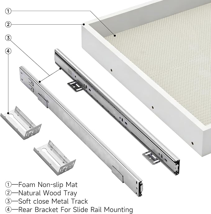 Expandable Pull Out Kitchen Drawer Cabinet organizer, 14"W x 21"D Cabinet Drawer,Soft Close Slide Out Wood Drawer Shelves Storage for Kitchen Heavy-Duty with slide ralis, White - Image 3