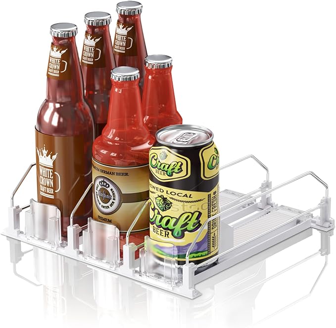 Drink Organizer for Fridge,12oz - Soda Can Dispenser for Refrigerator,Width Adjustable,Automatic Pusher Glide (White 10" D, 3ROWS) by LOVEFORBETTERLIFE