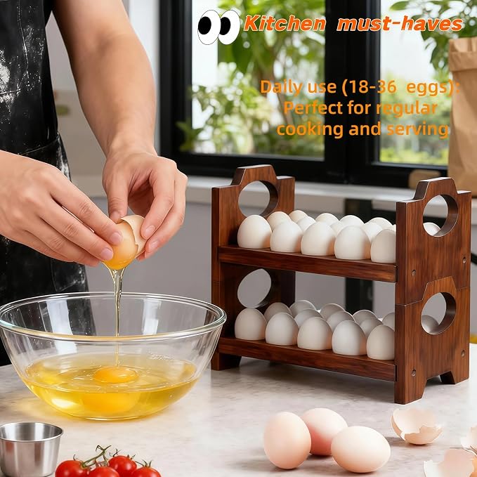 Wooden Egg Holder for Countertop,Holds 36 Eggs,2-Tier Farmhouse Egg Organizer for Fresh Eggs,Stackable Egg Storage Rack for Kitchen - Image 4