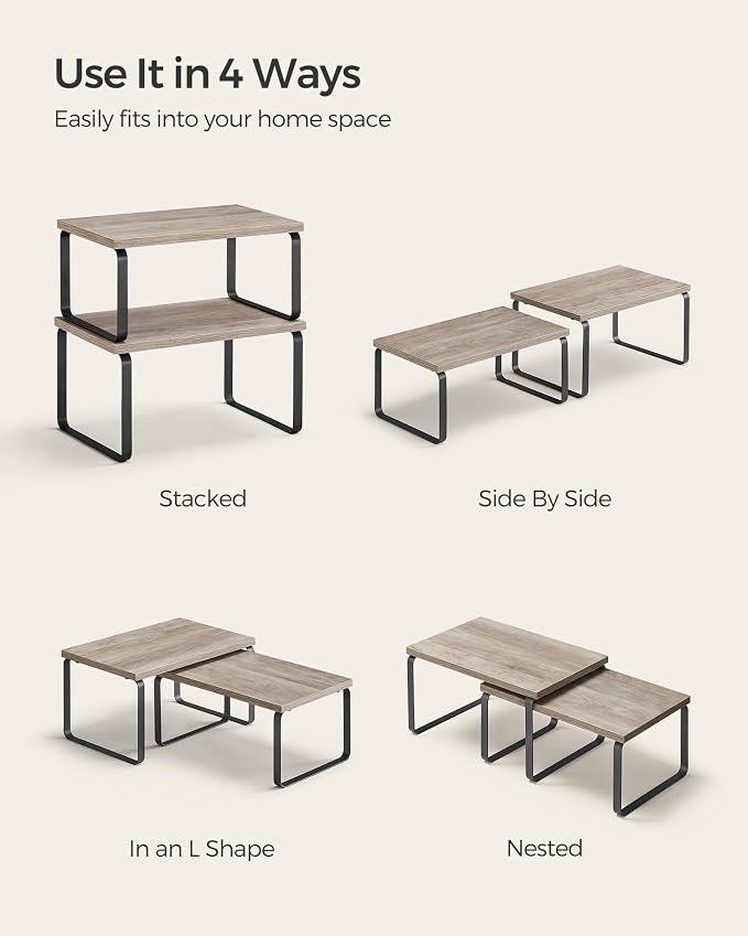 SONGMICS Cabinet Organizer Shelf, Set of 4 Spice Rack, Kitchen Storage | Stackable Shoe Storage Organizer, 60s Assembly, Transparent and Cloud White, DENNYS Collection ULSP206W01 - Image 7