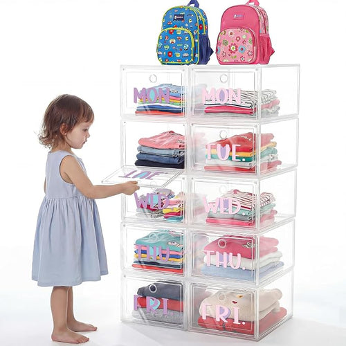 10 Shelf Weekly Clothes Organizer for School Outfits Monday to Friday Daily Daily Clothing Divider with Color Labels 13.39 x 10.24 x 7.28 Inches Plastic Storage Organizer for Home, Bedroom by Acellegic