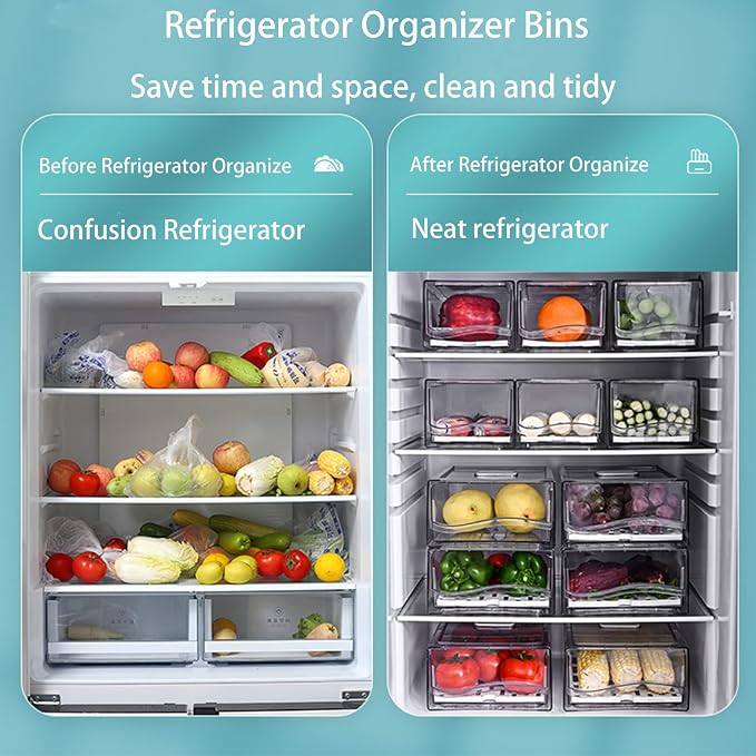 Diskary Fridge Organizer, Stackable Refrigerator Organizer Bins, Reusable Food Storage Containers, Fridge Drawer Organizer in Home Kitchen, Barbecue Shop, Restaurant, BPA-Free (2 Drawers, Large) - Image 3
