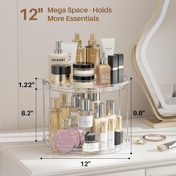 LAMU 2Pack 2 Tier Lazy Susan Organizer 12 inch Large Lazy Susan Turntable Rotating Spice Rack Organization for Cabinet, Kitchen, Pantry, Countertop, Bathroom, Vanity, Medicine Cabinet Organizer, Clear - Image 3