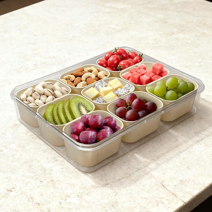 SILIVO Snackle Box Container - 9 Compartment Portable Divided Serving Tray with Lid and Handle,Clear Snack Organizer for Candy, Fruits, Nuts, Snacks - Perfect for Party, Travel and Entertaining - Image 2
