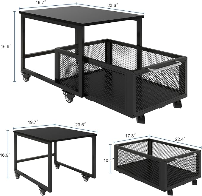 PUNCIA 19.7" x 23.6" Mini Fridge Stand with Large Capicity Storage, Black | Sturdy Refrigerator Table with Lockable Wheels, Rolling Fridge Cart Heavy Duty Appliance Platform for Dorm, Apartment Bedroom - Image 2