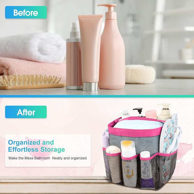 Mesh Shower Caddy Portable - 9 Pockets for College Dorm Room Essential | Large Capacity Mesh Shower Caddy with 9 Pockets, Portable Hanging Toiletry Bag for College Dorm, Gym, Camping and Beach - Image 5