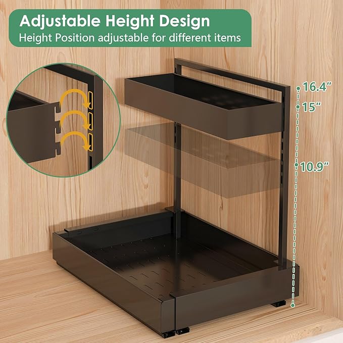 Under Sink Organizer, L-Shaped Pull Out Cabinet Rack for Kitchen | Expandable Width, 6-Level Height, Built For Bathrooms And Laundry Rooms, Quiet Sliding Rails, Duty Alloy Steel Frame,2 Pack - Image 4