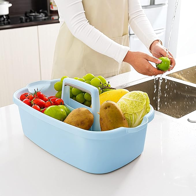 Goderewild 2 Pack Multi-Purpose Plastic Cleaning Caddy with Handle, Shower Caddy Organizer/Storage Basket/Totes Portable for Bathroom Supplies, Cleaning Products, Under Sink Tool. (blue+grey) - Image 5