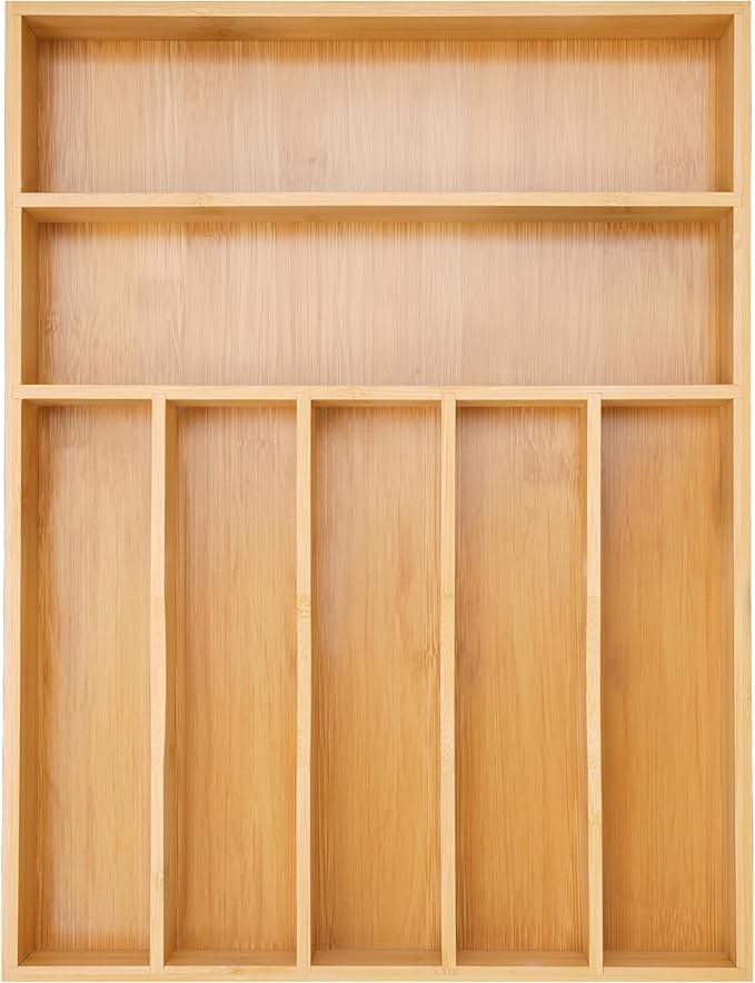 Besilord Silverware Organizer Kitchen Drawer Organizer Utensil Organizer Bamboo Silverware Holder Cutlery Organizer in Drawer Flatware Organizer Tray(7 slots, Natural by Besilord
