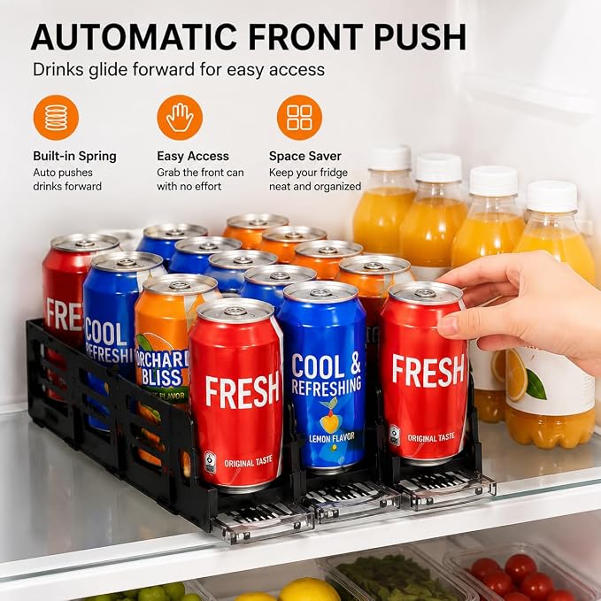 Baluue Drink Organizer for Fridge, Mini Automatic Soda Can Dispenser, Pusher Glide Self-Pushing Drink Holder for Pantry Beverage Cans Refrigerator Storage, Single Row - Image 4