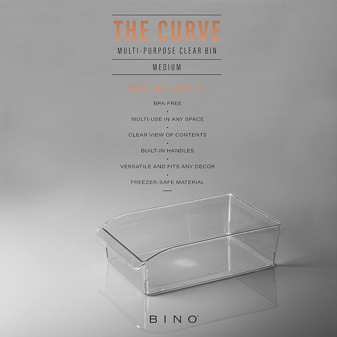 BINO | Plastic Storage Bins, Medium | THE CURVE COLLECTION | Multi-Use Organizer Bins | Storage Containers Kitchen, Pantry and Home Organization | Fridge Organizers | Pantry Organization and Storage - Image 2