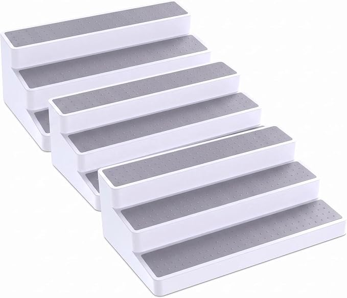 YAN & HIN 3 Tier Spice Rack Organizer for Cabinet, 3 Pack Non-Slip Spice Rack Shelf Organizer, Holds 24+ Jars, Plastic Spice Organizer for Cabinet, Pantry & Kitchen Countertop, White by YANHIN