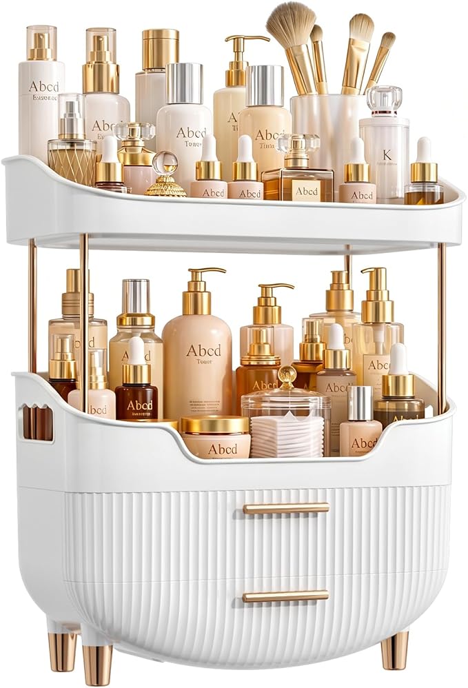 4-Tier Makeup Organizer Bathroom Countertop Storage White | Versatile Storage for Vanity, Desk, Bedroom, Holds Lipstick, Perfume, Skincare, Mask, Cosmetics by shoeboxesanddeskorganizers