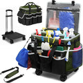 Large Rolling Cleaning Caddy Bag with Detachable Trolley, Full Support Plates for Professional Cleaning Supplies Bag, Organizer Bag with 4 Universal Wheels for Housekeepers, Car Wash (Green) by RUCYEN