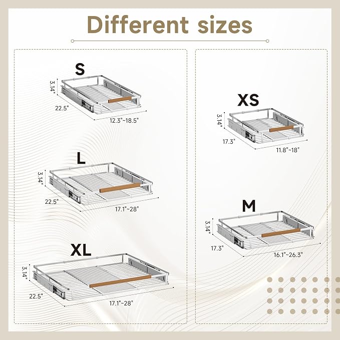 12.3~18.5"x22.5" Pull Out Cabinet Organizer，1Pack Expandable Sliding Cabinet Shelves，Side Mounting - Image 3