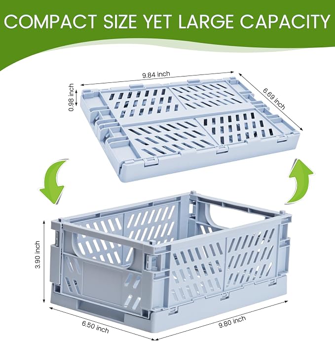 HUUSMOT 4-Pack Collapsible Plastic Storage Baskets, Blue, 9.8"x6.5"x3.8" | Pastel, Space-Saving, Collapsible Plastic Bins, Cute Mini Storage Crates, for Classroom, Kitchen, Office, Bedroom - Image 3