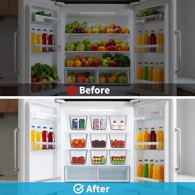 Clear Fridge Organizer with Handles & Lids, 6 Pack Large 11.5×7.5×6 Inch | Stackable Clear storage bins with handles, food organizer basket for kitchen, fridge, freezer - Image 7