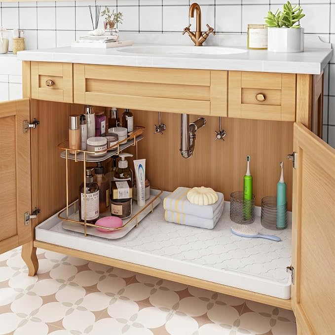 Jin&Bao Under Sink Mat 34" x 22" Waterproof Silicone Cabinet Kitchen Liner | Silicone kitchen cabinet protector, bathroom shelf liner, raised edge traps leaks, anti-slip, easy to clean & dishwasher safe - Image 3