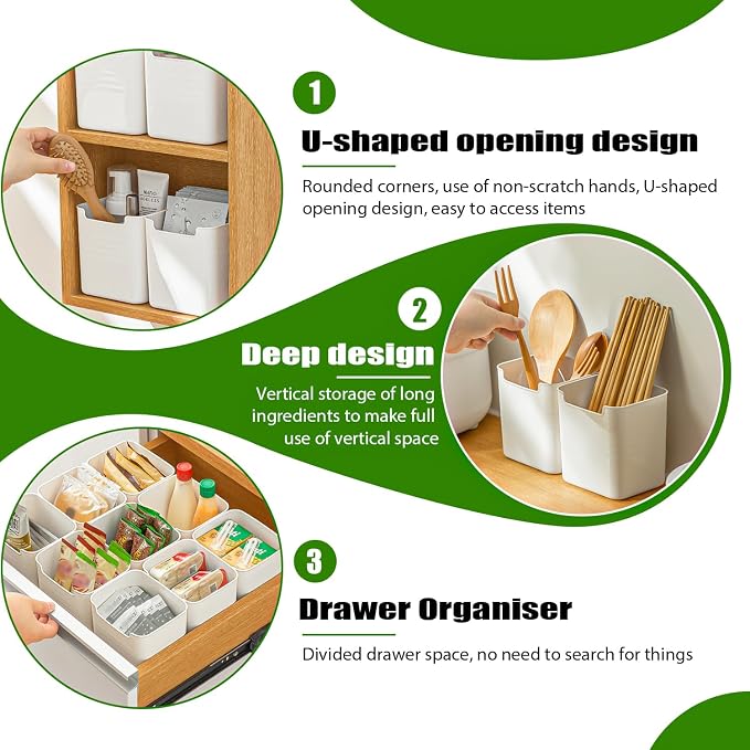 3 Pack Refrigerator Organizer Box, Plastic Refrigerator Side Door Storage Containers, Space-Saving Organizer Bins for Fridge, Refrige Drawers for Fruit and Vegetable (White, S×3) - Image 3