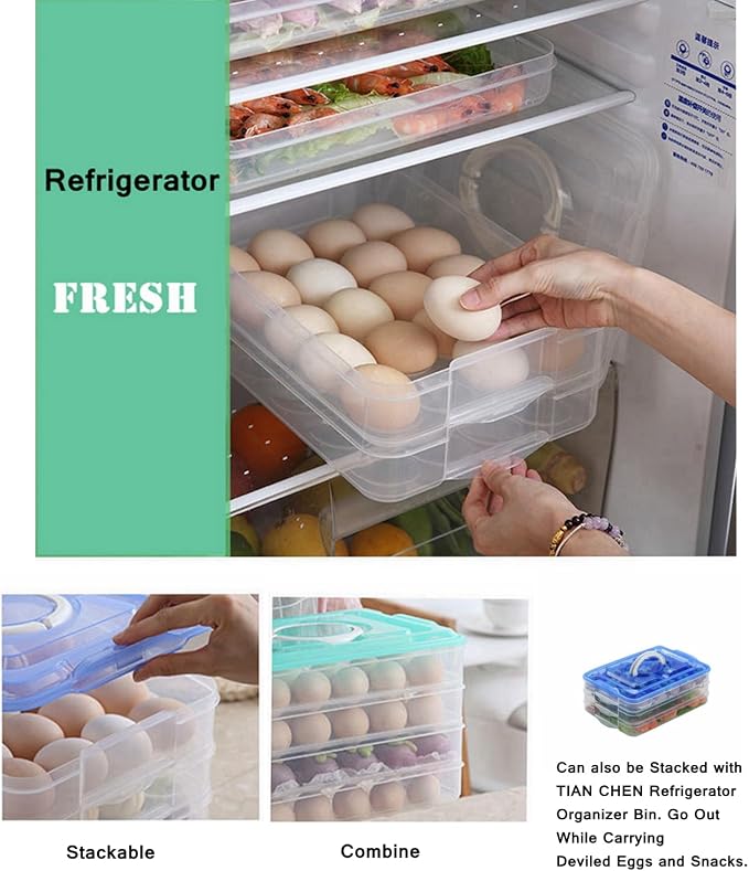 Deviled Egg Containers with Lid, Portable Egg Carrier Tray | 2-Layer, 40 eggs, Stackable Storage Holder with Handle for Refrigerator for Camping, Party, Travel - Image 2