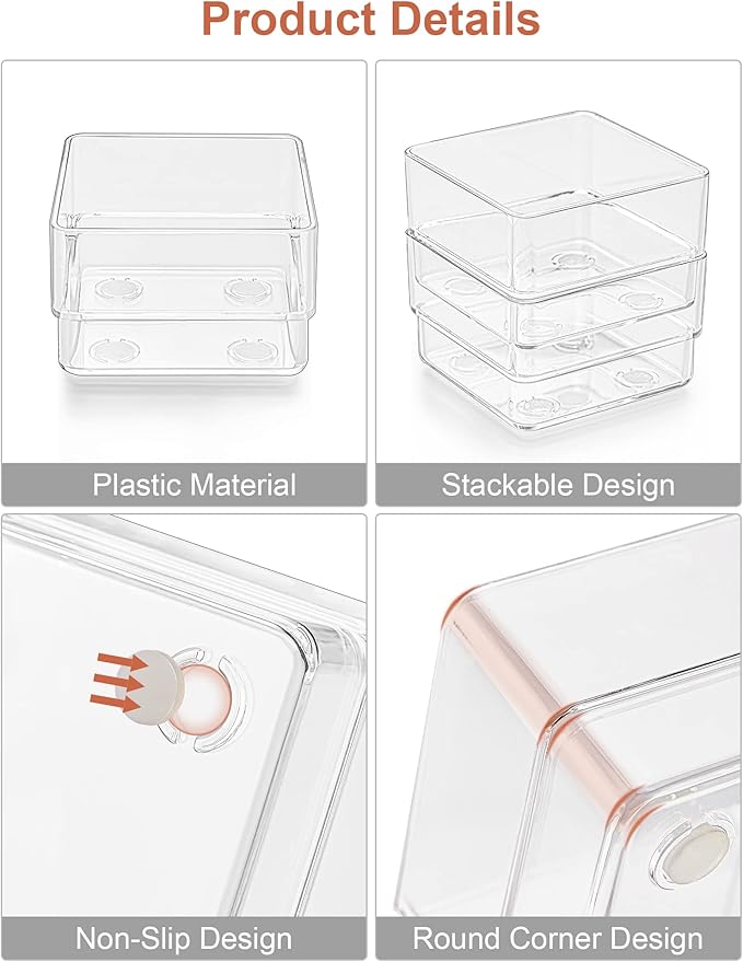 SMARTAKE 29 PCS Drawer Organizer, 4-Size Desk Bathroom Drawer Organizer | 4-Size Storage Tray with Non-Slip Silicone Pads for Makeup, Jewelries, Utensils in Bedroom Dresser, Office and Kitchen Clear - Image 5