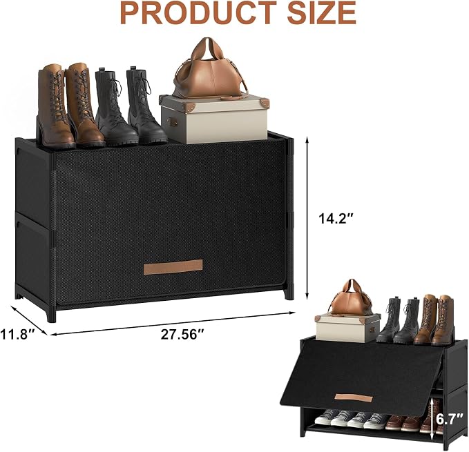 3 Tier Shoe Cabinet with Door, 12-Pair Storage, Black | Compact for Small Closets, Holds Heels, Sneakers, Boots, Door for Dust Pet Protection, Quick Easy Set Up - Image 3