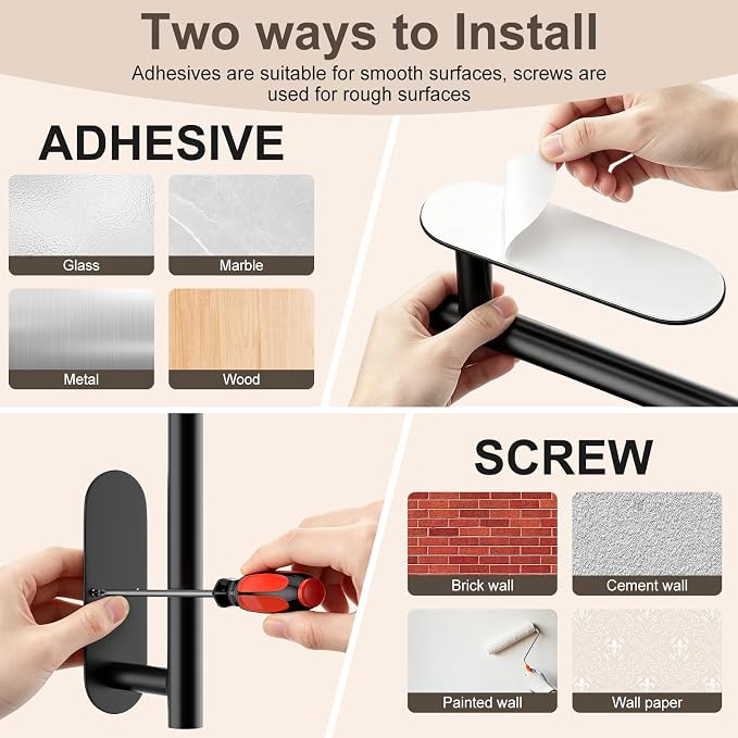 2-Pack Paper Towel Holder for Kitchen, Self-Adhesive & Drilling Mount | Under Cabinet Organizer, SUS 304 Stainless Steel Wall Mounted Rack, Bathroom, RV - Image 3