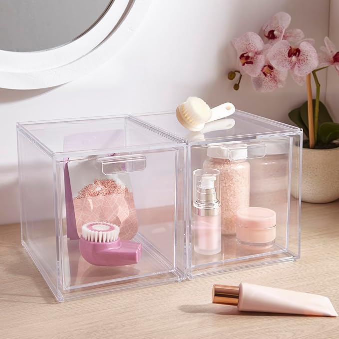 STORi Audrey Stackable Bin Clear Plastic Organizer Drawers | 2 Piece Set | Organize Cosmetics and Beauty Supplies on a Vanity | Made in USA (Pack of 6) - Image 8