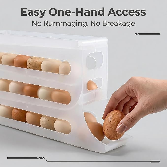 28 Egg Holder for Fridge, 4-Tier Auto Rolling Egg Organizer for Refrigerator, Gravity Slide Dispenser Rack, Space-Saving Storage (Tran) - Image 5
