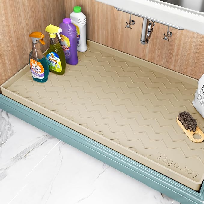 TigeJoy Under Sink Mats for Kitchen Waterproof 25" x 19", Cabinet Liner | Leak-Proof Silicone Mat Sink Protector, Kitchen Essentials Organizer and Storage,Boot or Shoe Tray, Pet Feeding Mat by TigeJoy