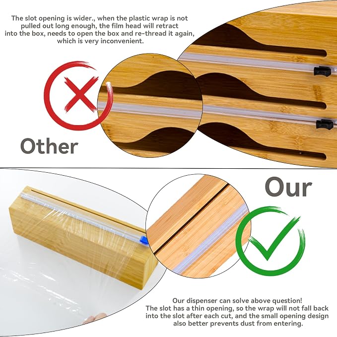 Plastic Wrap Dispenser with Cutter for Aluminum Foil, Plastic Wrap and Wax Paper, Fits 13" Roll（Plus） - Image 3