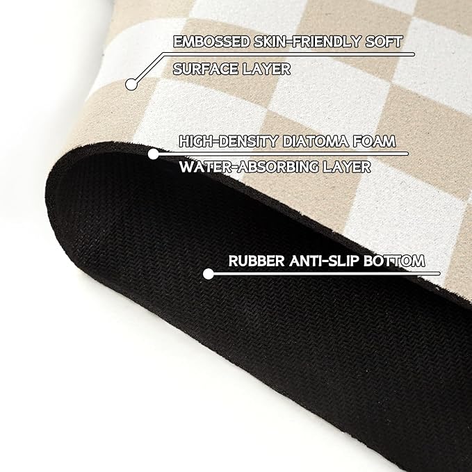 Light Brown White Checkered Kitchen Sink Splash Guard Faucet Mat,Faucet Non-Slip Absorbent Mat,Farmhouse Sink Splash Guard Behind Faucet for Kitchen Bathroom, 15"x5.5" - Image 5