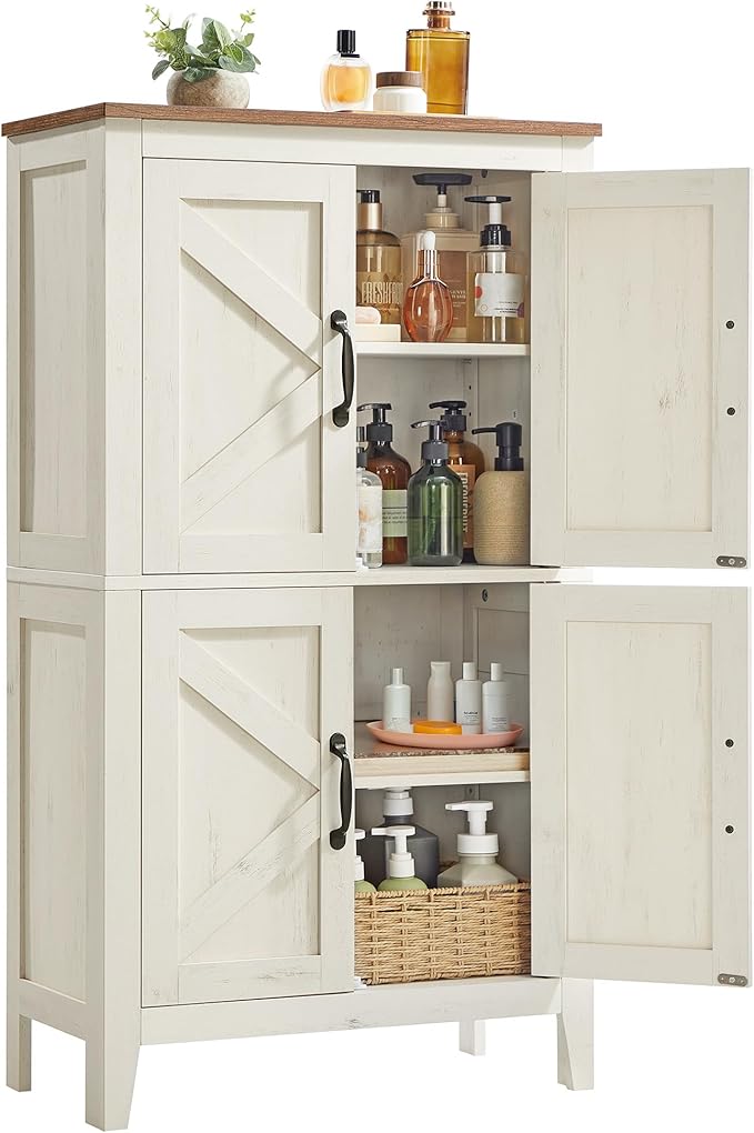VASAGLE LIRY Collection - Farmhouse Storage Cabinet, Bathroom Floor Cabinet with Barn Doors, Freestanding Kitchen Pantry, Adjustable Shelves, for Dining Room, Living Room, Rustic White, UBBK773W01 by Unknown