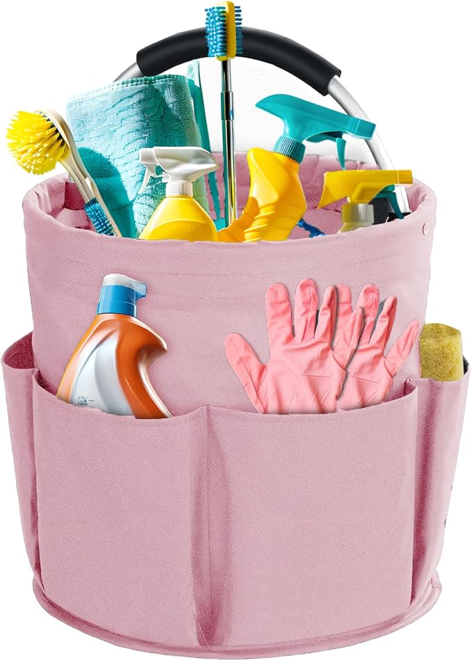 Cleaning Caddy with Handle, Cleaning Products Organiser, 17L Foldable Storage Basket, Cleaning Caddy Organiser, Portable Multi Cleaning Bucket Bag for Home, Garden (Pink) by Bototack