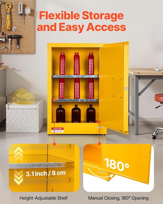 VEVOR Flammable Cabinet, 23.2 x 18.1 x 35.4 Inch, 13 Gallon Flammable Storage Cabinet with Adjustable Shelf, Cold-Rolled and Galvanized Steel Fire Cabinets, for Commercial Industrial Home Use, Yellow - Image 7