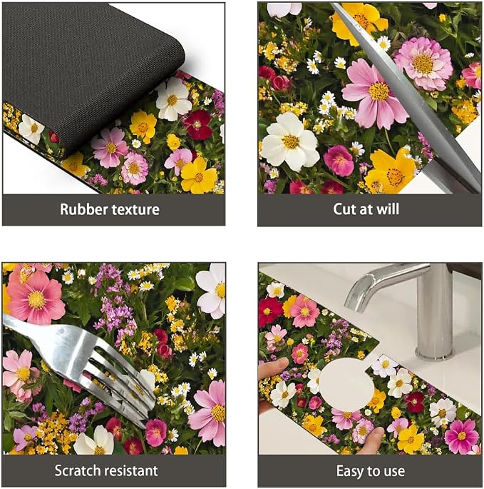 Bimkole 1 PCS Faucet Absorbent Mat, Kitchen Faucet Sink Splash Guard Wraparound Cloth Pads Drip Catcher for Sink Faucet for Kitchen Bathroom Faucet, Colorful Faucet Mat, 15 x 4 Inch Flower A8 - Image 7