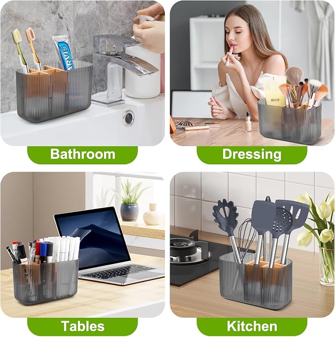 GFWARE Clear Acrylic Toothbrush Holder, 5 Slots Bathroom Storage Organizer | Bamboo Toothbrush Holder, Kids Electric Toothbrush Holder and Toothpaste Storage for Bathroom Caddy Decor - Image 8