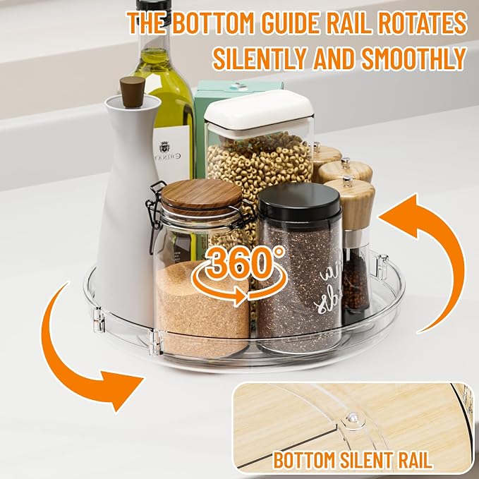 SUOXING 2 Pack Rotating Small Lazy Susan Turntable for Cabinet,9.5 Inch Clear Acrylic Spice Rack,Turntable Organizer for Refrigerator,Kitchen,Pantry and Vanity Makeup,Bathroom Countertop Organizer - Image 2