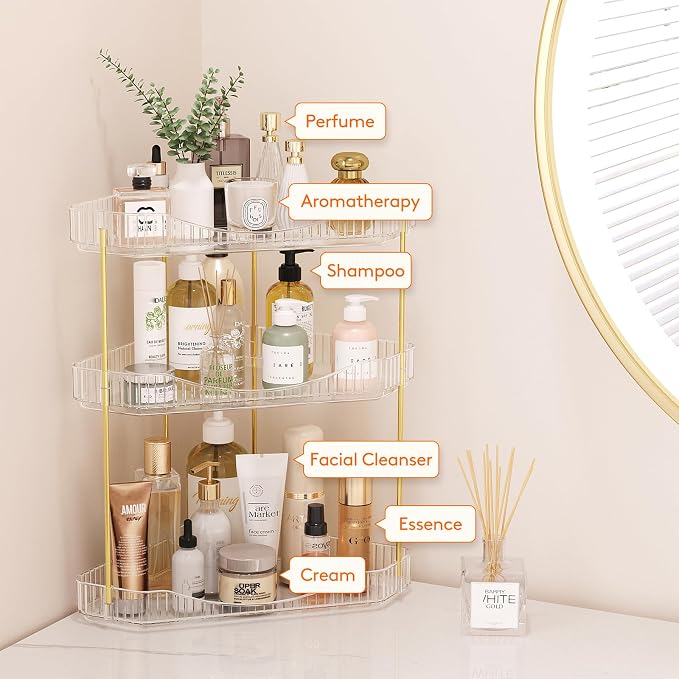 Lifewit 3 Tier Corner Bathroom Counter Organizers and Storage, Clear | Plastic Makeup Skincare Organizers Countertop, Large Sink Cosmetic Perfume Shelf for Bedroom, Dresser, Kitchen, Vanity - Image 5
