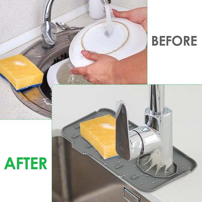 Dimeho Sink Faucet Splash Guard Mat Silicone Soap Dish Pad Faucet Handle Drip Catch Sponge Holder Sink Protector Trays for Bathroom Kitchen Countertop Gadgets Accessories - Image 5