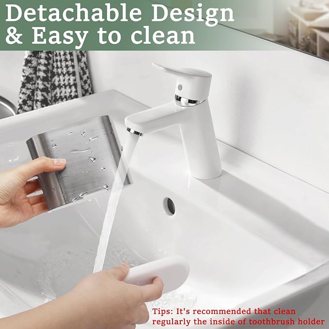 Toothbrush Holders Toothpaste Organizer for Bathrooms, Sliver, Small | 2 Slots, Easy to Clean, Plastic, Kids Electric Toothbrush, Drainage, Removable, For Bathroom, Vanity, Kitchen Sink, Office - Image 5