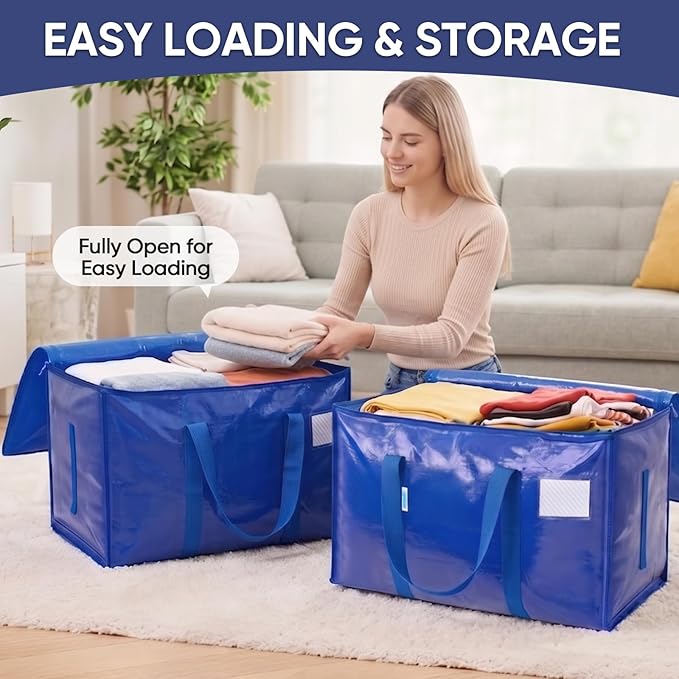 TICONN 16 Pack Extra Large Moving Bags Heavy Duty with Zippers & Carrying Handles, Durable Storage Bags Moving Boxes for Closet Organizers and Storage (16 Pack, Blue) - Image 3