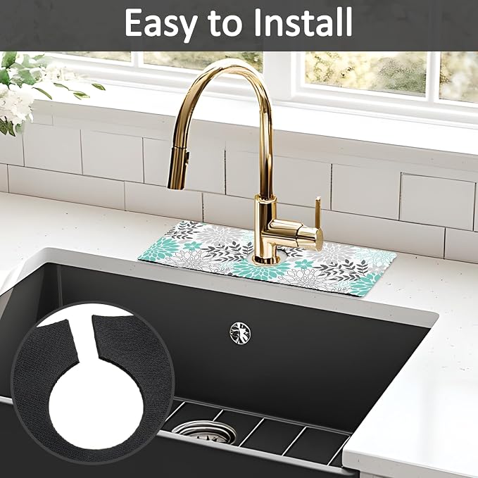 15" X 5.5" Kitchen Sink Splash Guard Faucet Mat Floral Super Absorbent Fast Drying Faucet Guard & Draining Mat Sink Splash Guard Behind Faucet for Kitchen, Bathroom - Image 5