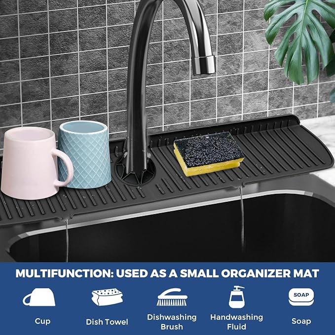 BFONS Silicone Faucet Handle Drip Catcher Tray, 24in x 5.55in, Black - Image 3